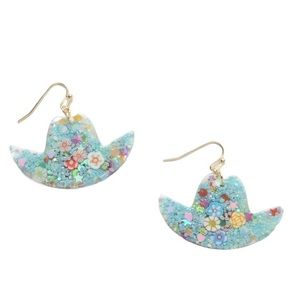 Turquoise Floral Lauren Hat Acrylic Earrings